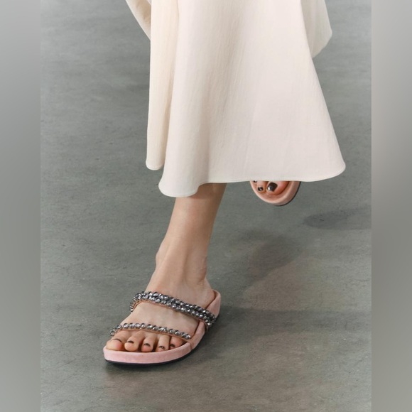 ZARA RHINESTONE FLAT SANDALS - Picture 1 of 12